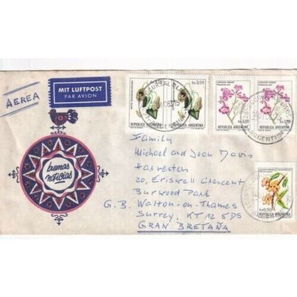 Argentina 1983 Sucursal Olivos to Walton on Thames UK Airmail Cover written VGC