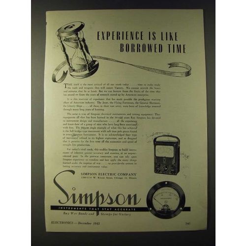 1943 Simpson Electric Company Ad - Experience is like borrowed time