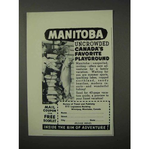 1958 Manitoba Canada Tourism Ad - Uncrowded
