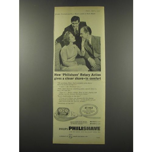 1957 Philips Philishave Ad - Freddie Trueman, Peter Haigh and Kattie Boyle