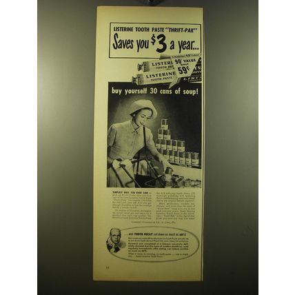 1950 Listerine Tooth Paste Ad - Listerine tooth paste thrift-pak saves you $3