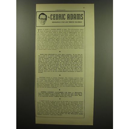 1949 Minneapolis Star and Tribune Ad - Cedric Adams - how a radio show is Born