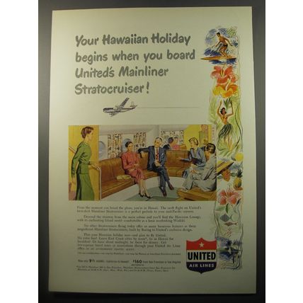 1950 United Air Lines Ad - Your Hawaiian holiday begins when you board