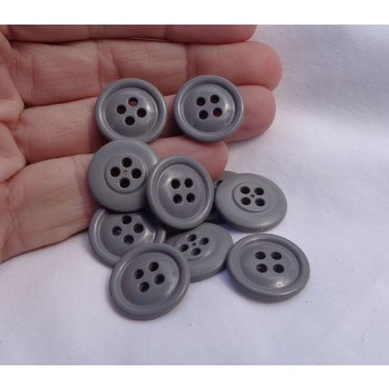 CC10 10 Gray Buttons 20mm 3/4 Inch Resin 4 Holes Round Crafting Sewing Buttons