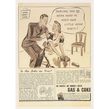 Gas & Coke Fireplace Fire No Smoke Smut Advertising Postcard