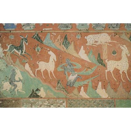 Nine Coloured Chinese Deer Northern Wei Dynasty Mural Postcard
