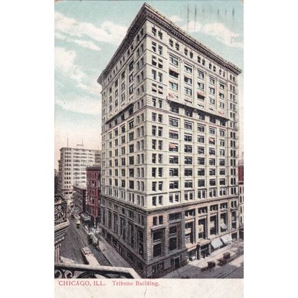 Tribune Building, Chicago, IL - Antique Postcard & Stamp - San Luis Obispo, CA