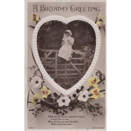 Farm Maiden On Fence Love Heart Old Greetings Real Photo Postcard
