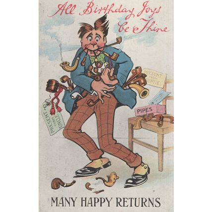 Compulsive Antique Smoking Pipe Collector Hoarder Old Greetings Postcard