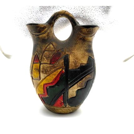 Vintage Wedding Vase Double Spout Mexican Native American Style - 5.5" tall