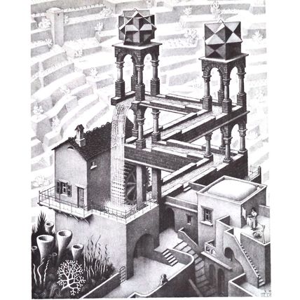 ESCHER print WATERFALL geo Vintage 60S Orig Graphic Poster optic wall art Gift