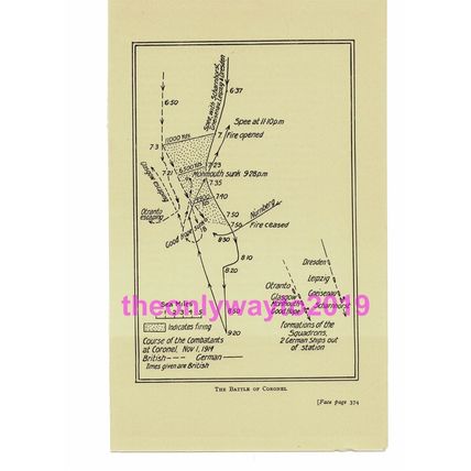 Battle of Coronel Plan 1914, Book Illustration (Print), c1920