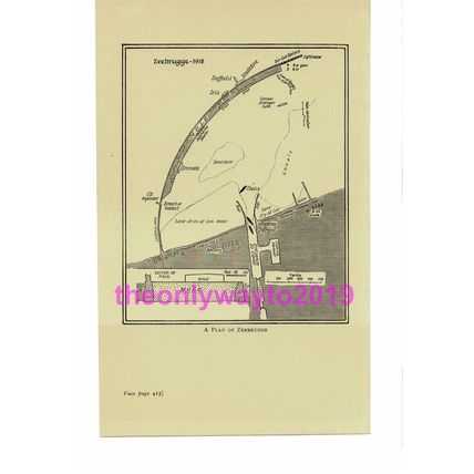 Zeebrugge, Mole Plan, Blockships 1918, Book Illustration (Print), c1920