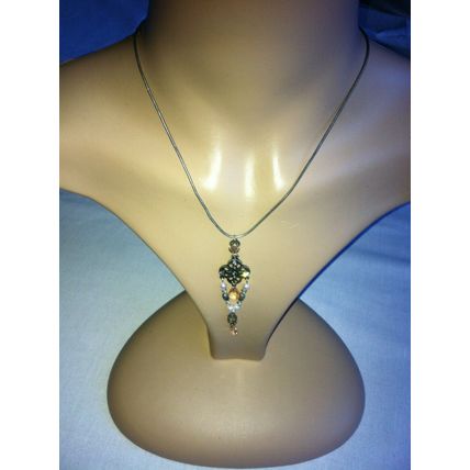 New Chunky Charm Ladies Oxidised Silver Chain Flower Pendent, Orange Stone