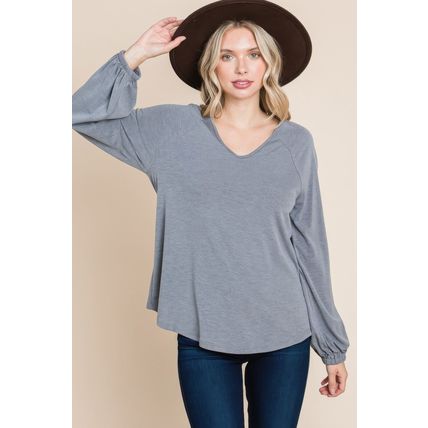 Casual V Neck Basic Long Sleeve Top