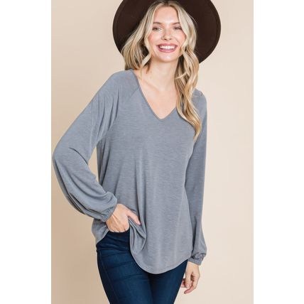 Casual V Neck Basic Long Sleeve Top