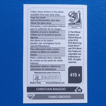 Panini 2010 WORLD CUP Sticker 415x Christian Maggioi Italy