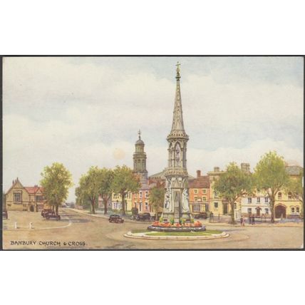 Banbury Church & Cross, Oxfordshire, c.1950 - Salmon Postcard