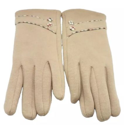 Ladies Gloves Cream with Button Detail 23.5 CM Clothing Accessory Warm Hands