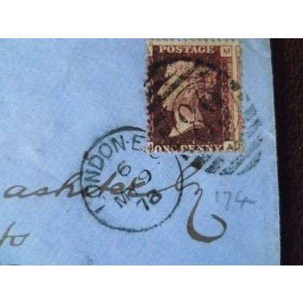 1878 GB QV 1d Red stamp 174 duplex cover London Thomas Mashiter Romford Wadeson