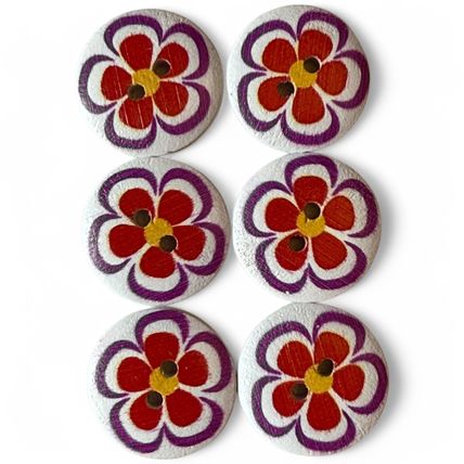 6 Pack 20mm Wooden Floral Buttons Flower Sewing Cardigan 2 Hole Crafts