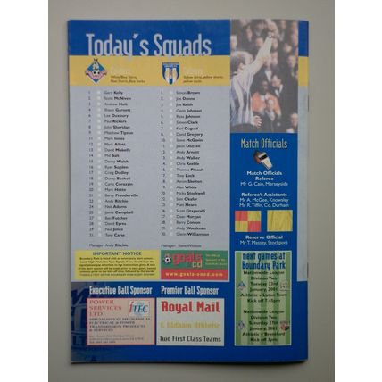 OLDHAM ATHLETIC v COLCHESTER UNITED Div2 13/01/2001