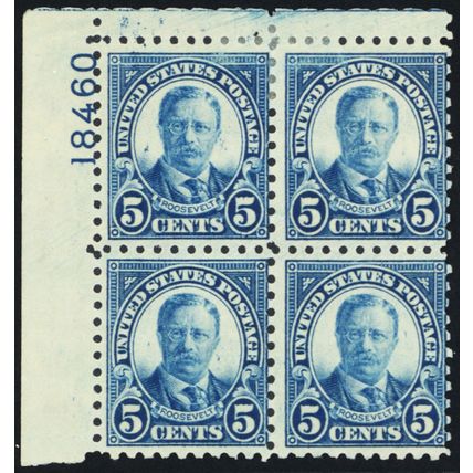 586, Mint HR 5¢ Plate Block SCV $275 - Stuart Katz