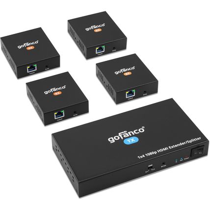 Gofanco 1080P 1X4 HDMI Extender Splitter over Cat5E/6/7 Ethernet Cable - up to 1