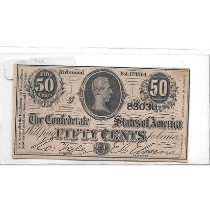 1864 Confederate 50 Cent Bill EX/MT
