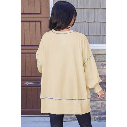 Contrast Stitching Split Baggy Sweatshirt