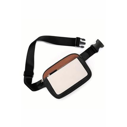 White Leather Colorblock Zipped Removable Clip Crossbody Bag
