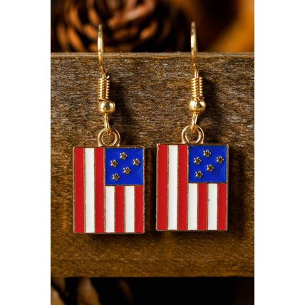 Dark Blue American Flag Print Patriotic Hook Earrings