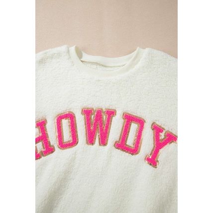 Beige Sherpa HOWDY Patched Pullover Sweatshirt