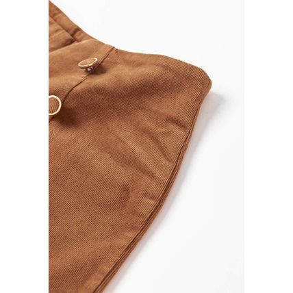 Chestnut Solid Color Double Breasted Straight Leg Pants