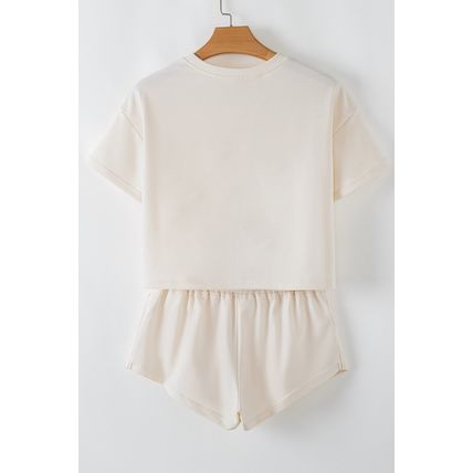 Beige Bold Leopard Bow Print Loose Tee and Skort 2pcs Set