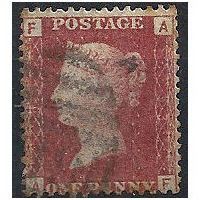 1858 SG43 1d Red Plate 93 Good/Fine Used Check Letters "AF".