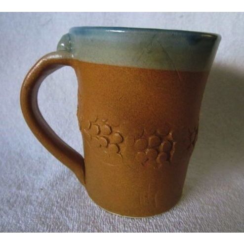 Handcrafted Stoneware Coffee Mug Blue Brown color motif