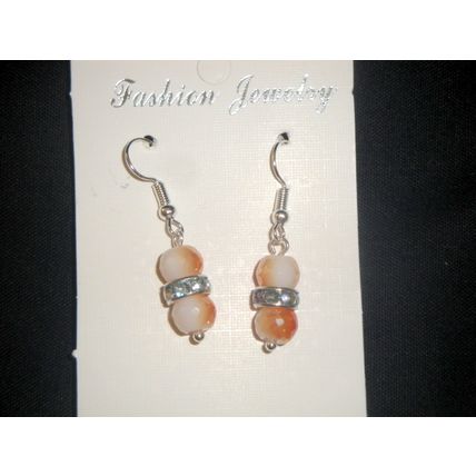 Smart fire polished orange & white merged glass with crystal earrings