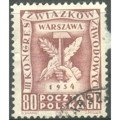 Poland 1954 - 80g brown - The 3rd Trade Union Congress in Warsaw 1954 - used
