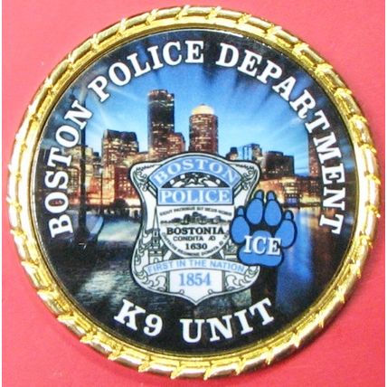 Boston Police, K-9 Unit. Challenge Coin. 1.75". 44b.