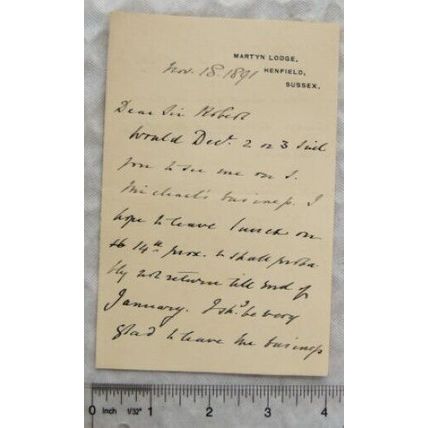 1891 letter Edward C. Lowe, Martyn Lodge, Henfield