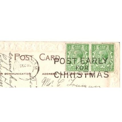 Postcard "Birthday Wishes to My Brother" Post Early for Christmas Postmark 1930