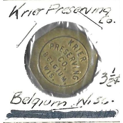 Krier Preserving Co.3.1/2 cent token AU Belgium Wisconsin