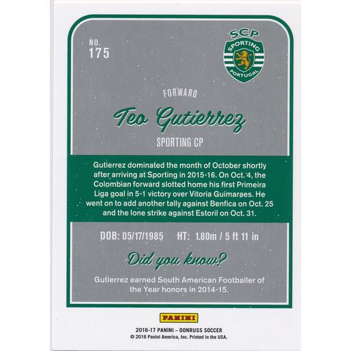 2016 Donruss Soccer 175 Teo Gutierrez Sporting CP