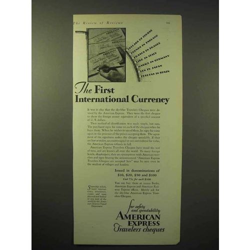 1929 American Express Travelers Cheques Ad