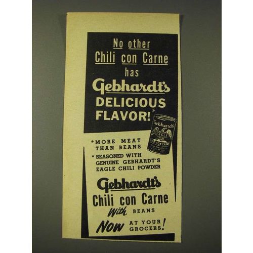 1948 Gebhardt's Chili Con Carne Ad - Delicious Flavor