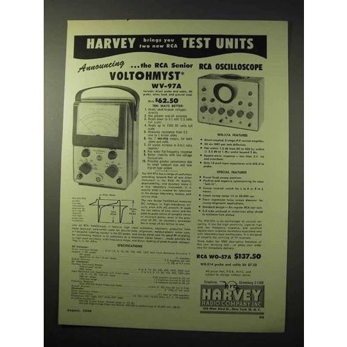 1950 RCA WV-97A Voltohmyst, WO-57A Oscilloscope Ad