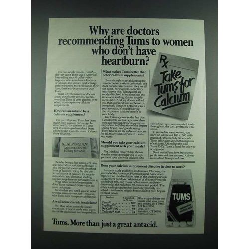 1988 Tums Antacid Ad - Recommending to Women Who Don't Have Heartburn