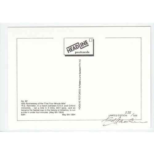 40th Anniversary 4-Minute Mile Roger Bannister Headline Limited Edition Postcard