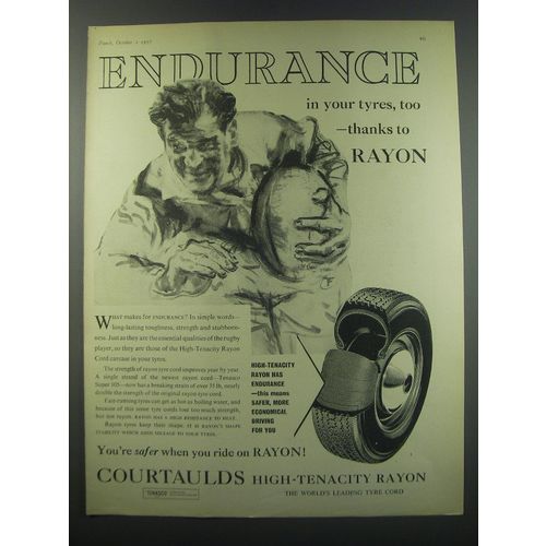 1957 Courtaulds Rayon Tires Ad - Endurance in your tyres, too - thanks to Rayon